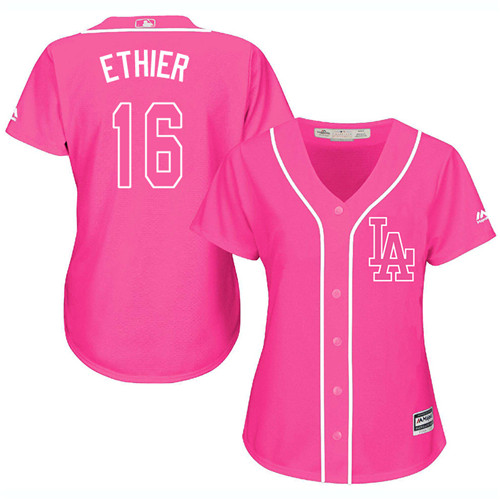 Women's Los Angeles Dodgers #16 Andre Ethier Authentic Pink Fashion Cool Base Baseball Jersey