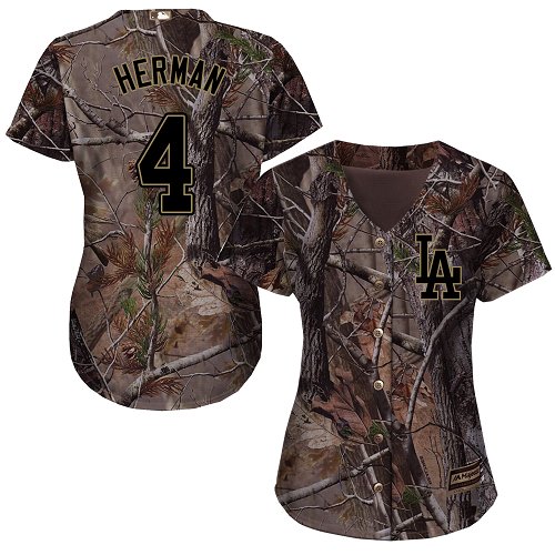 Authentic Women's Babe Herman Camo Jersey - #4 Baseball Los Angeles Dodgers Flex Base Realtree Collection