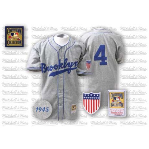 Men's 1945 Los Angeles Dodgers #4 Babe Herman Authentic Grey Throwback Baseball Jersey
