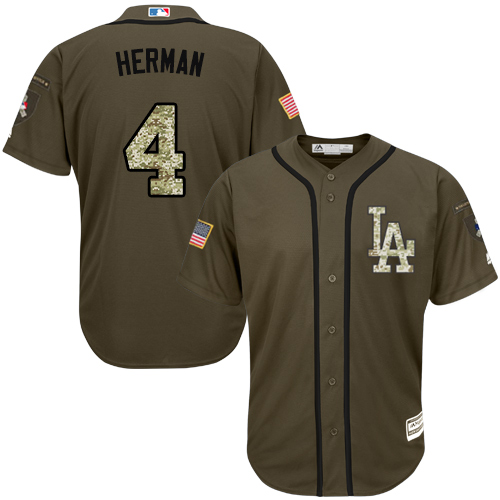 Men's Los Angeles Dodgers #4 Babe Herman Authentic Green Salute to Service Baseball Jersey