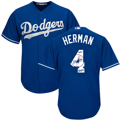 Men's Los Angeles Dodgers #4 Babe Herman Authentic Royal Blue Team Logo Fashion Cool Base Baseball Jersey
