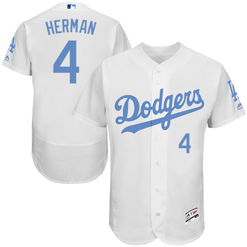 Men's Los Angeles Dodgers #4 Babe Herman Authentic White 2016 Father's Day Fashion Flex Base Baseball Jersey