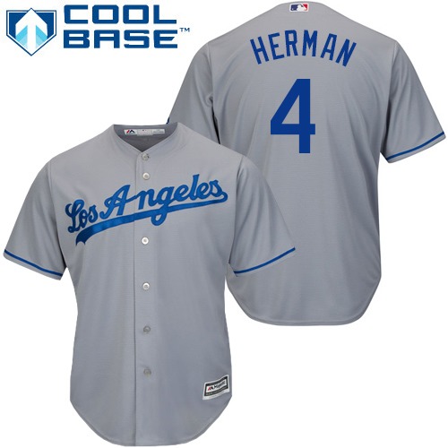 Men's Los Angeles Dodgers #4 Babe Herman Replica Grey Road Cool Base Baseball Jersey