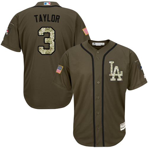 Authentic Men's Chris Taylor Green Jersey - #3 Baseball Los Angeles Dodgers Salute to Service