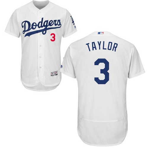 Authentic Men's Chris Taylor White Home Jersey - #3 Baseball Los Angeles Dodgers Flex Base