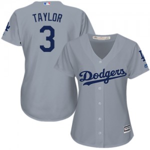 Authentic Women's Chris Taylor Grey Road Jersey - #3 Baseball Los Angeles Dodgers Cool Base