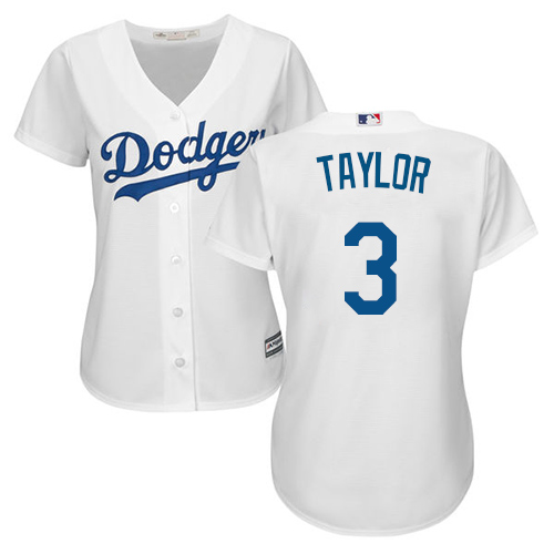 Authentic Women's Chris Taylor White Home Jersey - #3 Baseball Los Angeles Dodgers Cool Base