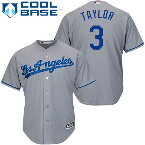Authentic Youth Chris Taylor Grey Road Jersey - #3 Baseball Los Angeles Dodgers Cool Base