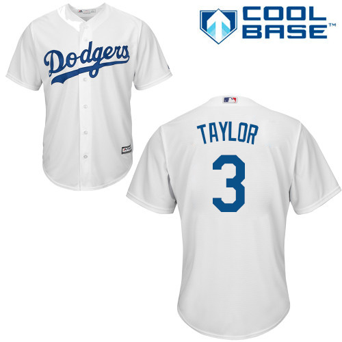 Authentic Youth Chris Taylor White Home Jersey - #3 Baseball Los Angeles Dodgers Cool Base
