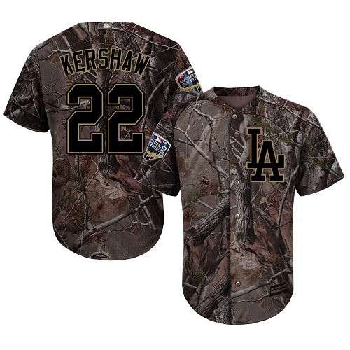 Authentic Men's Clayton Kershaw Camo Jersey - #22 Baseball Los Angeles Dodgers 2018 World Series Flex Base Realtree Collection