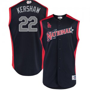 Authentic Men's Clayton Kershaw Navy Blue Jersey - #22 Baseball Los Angeles Dodgers National League 2019 All-Star