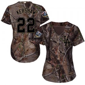 Authentic Women's Clayton Kershaw Camo Jersey - #22 Baseball Los Angeles Dodgers 2018 World Series Flex Base Realtree Collection
