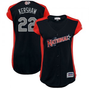 Authentic Women's Clayton Kershaw Navy Blue Jersey - #22 Baseball Los Angeles Dodgers National League 2019 All-Star