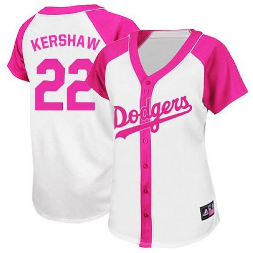Women's Los Angeles Dodgers #22 Clayton Kershaw Authentic White/Pink Splash Fashion Baseball Jersey