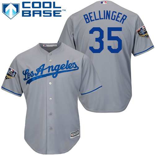 Authentic Youth Cody Bellinger Grey Road Jersey - #35 Baseball Los Angeles Dodgers 2018 World Series Cool Base