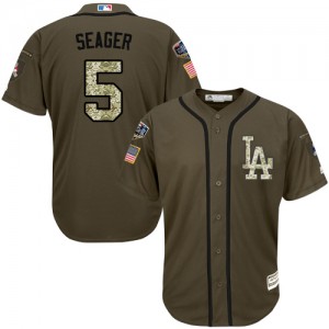 Authentic Men's Corey Seager Green Jersey - #5 Baseball Los Angeles Dodgers 2018 World Series Salute to Service