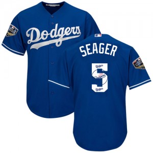 Authentic Men's Corey Seager Royal Blue Jersey - #5 Baseball Los Angeles Dodgers 2018 World Series Cool Base Team Logo Fashion