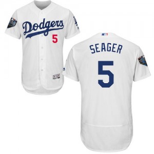 Authentic Men's Corey Seager White Home Jersey - #5 Baseball Los Angeles Dodgers 2018 World Series Flex Base