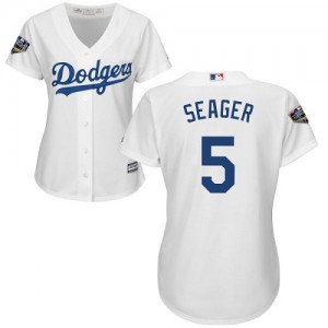 Authentic Women's Corey Seager White Home Jersey - #5 Baseball Los Angeles Dodgers 2018 World Series Cool Base