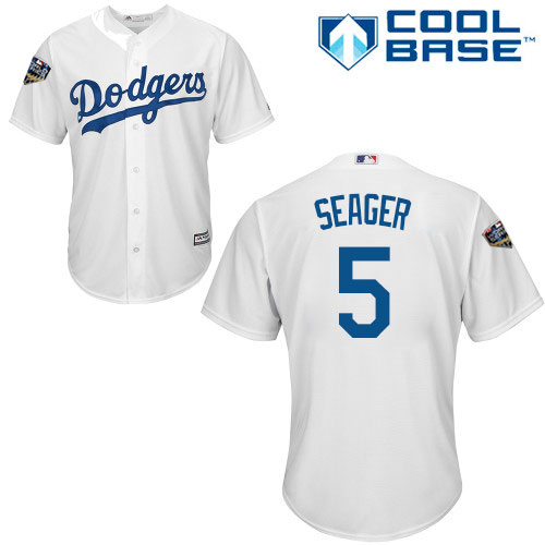 Authentic Youth Corey Seager White Home Jersey - #5 Baseball Los Angeles Dodgers 2018 World Series Cool Base