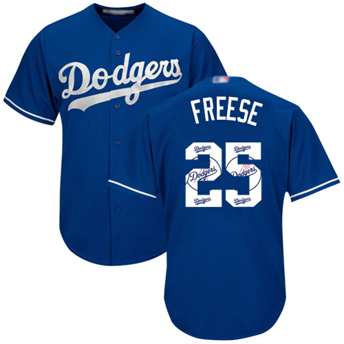 Authentic Men's David Freese Royal Blue Jersey - #25 Baseball Los Angeles Dodgers Cool Base Team Logo Fashion