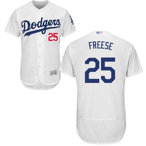 Authentic Men's David Freese White Home Jersey - #25 Baseball Los Angeles Dodgers Flex Base