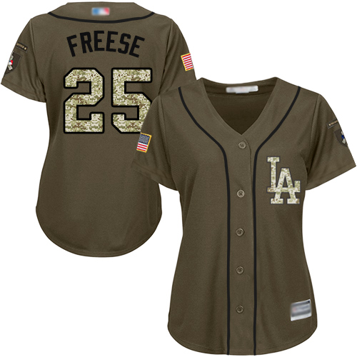 Authentic Women's David Freese Green Jersey - #25 Baseball Los Angeles Dodgers Salute to Service
