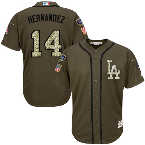 Authentic Men's Enrique Hernandez Green Jersey - #14 Baseball Los Angeles Dodgers 2018 World Series Salute to Service