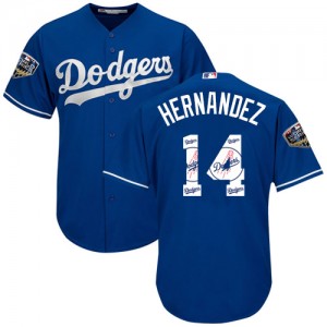 Authentic Men's Enrique Hernandez Royal Blue Jersey - #14 Baseball Los Angeles Dodgers 2018 World Series Cool Base Team Logo Fashion