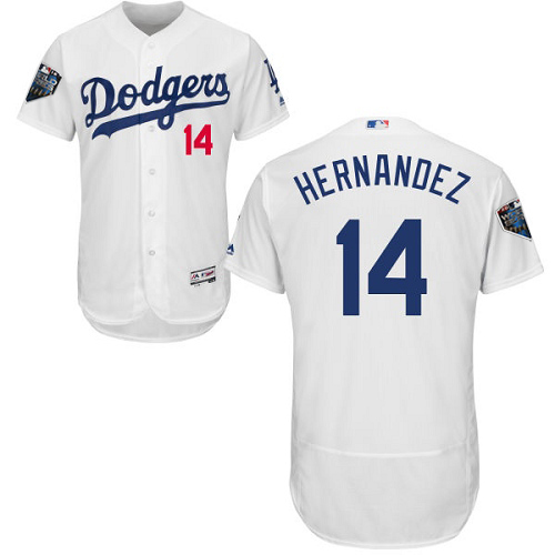 Authentic Men's Enrique Hernandez White Home Jersey - #14 Baseball Los Angeles Dodgers 2018 World Series Flex Base
