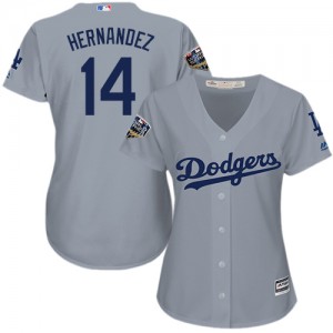 Authentic Women's Enrique Hernandez Grey Road Jersey - #14 Baseball Los Angeles Dodgers 2018 World Series Cool Base