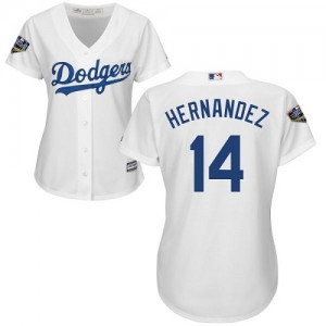 Authentic Women's Enrique Hernandez White Home Jersey - #14 Baseball Los Angeles Dodgers 2018 World Series Cool Base