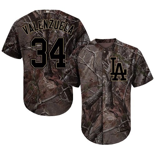 Authentic Youth Fernando Valenzuela Camo Jersey - #34 Baseball Los Angeles Dodgers Flex Base Realtree Collection