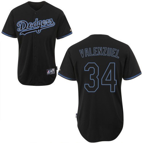 Men's Los Angeles Dodgers #34 Fernando Valenzuela Authentic Black Fashion Baseball Jersey