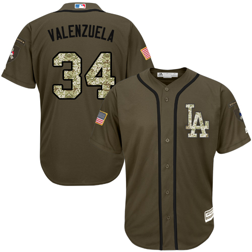 Men's Los Angeles Dodgers #34 Fernando Valenzuela Authentic Green Salute to Service Baseball Jersey