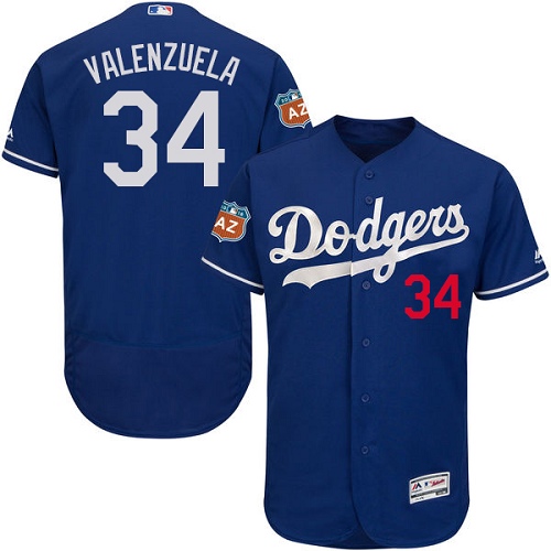 Men's Los Angeles Dodgers #34 Fernando Valenzuela Authentic Royal Blue Alternate Cool Base Baseball Jersey