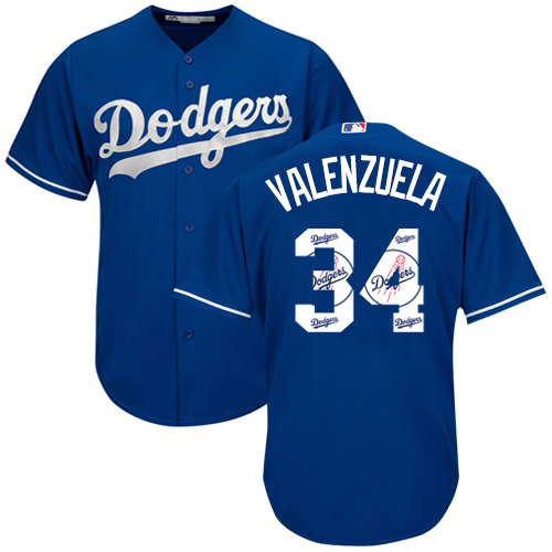 Men's Los Angeles Dodgers #34 Fernando Valenzuela Authentic Royal Blue Team Logo Fashion Cool Base Baseball Jersey
