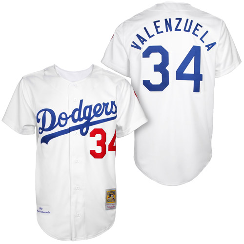 Men's Los Angeles Dodgers #34 Fernando Valenzuela Authentic White 1955 Throwback Baseball Jersey
