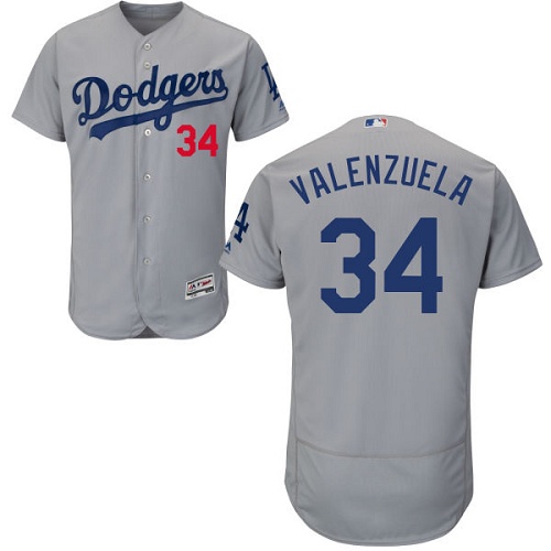 Men's Los Angeles Dodgers #34 Fernando Valenzuela Gray Alternate Road Flexbase Authentic Collection Baseball Jersey