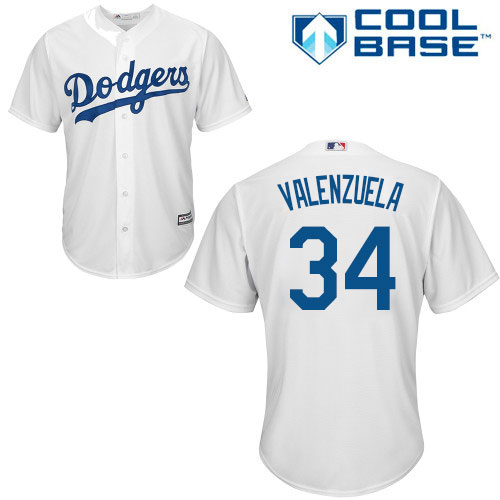 Men's Los Angeles Dodgers #34 Fernando Valenzuela Replica White Home Cool Base Baseball Jersey