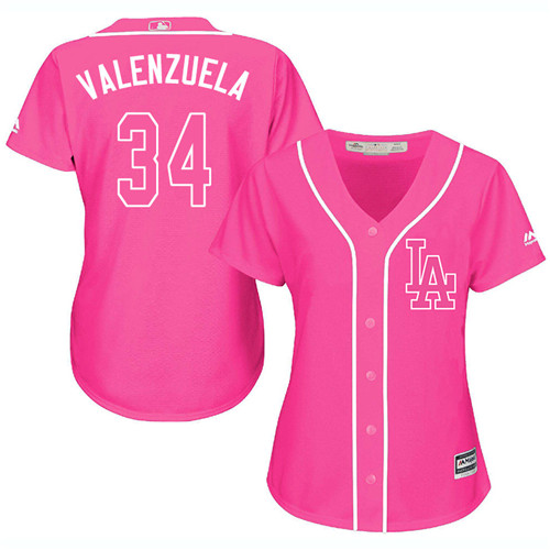 Women's Los Angeles Dodgers #34 Fernando Valenzuela Authentic Pink Fashion Cool Base Baseball Jersey