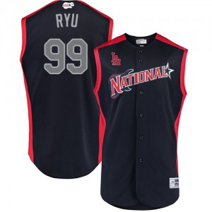 Authentic Men's Hyun-Jin Ryu Navy Blue Jersey - #99 Baseball Los Angeles Dodgers National League 2019 All-Star