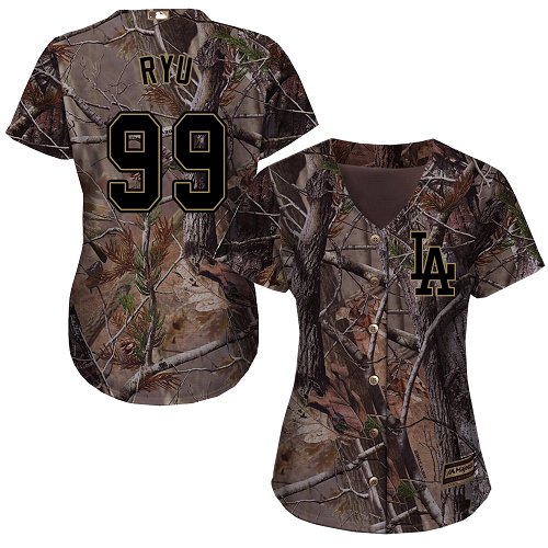 Authentic Women's Hyun-Jin Ryu Camo Jersey - #99 Baseball Los Angeles Dodgers Flex Base Realtree Collection