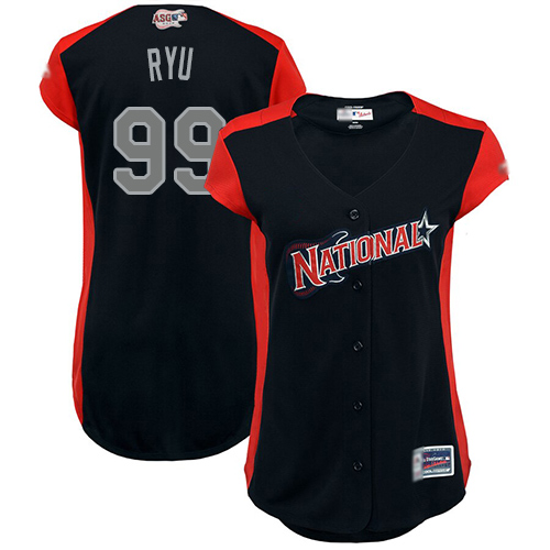 Authentic Women's Hyun-Jin Ryu Navy Blue Jersey - #99 Baseball Los Angeles Dodgers National League 2019 All-Star