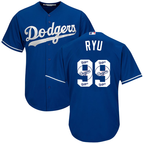 Men's Los Angeles Dodgers #99 Hyun-Jin Ryu Authentic Royal Blue Team Logo Fashion Cool Base Baseball Jersey