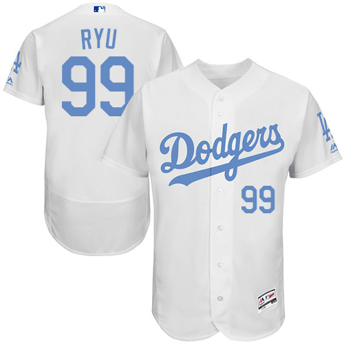 Men's Los Angeles Dodgers #99 Hyun-Jin Ryu Authentic White 2016 Father's Day Fashion Flex Base Baseball Jersey