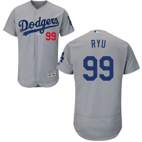 Men's Los Angeles Dodgers #99 Hyun-Jin Ryu Gray Alternate Road Flexbase Authentic Collection Baseball Jersey