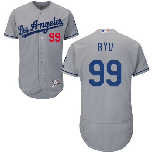 Men's Los Angeles Dodgers #99 Hyun-Jin Ryu Grey Flexbase Authentic Collection Baseball Jersey