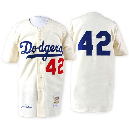 Men's 1955 Los Angeles Dodgers #42 Jackie Robinson Authentic White Throwback Baseball Jersey