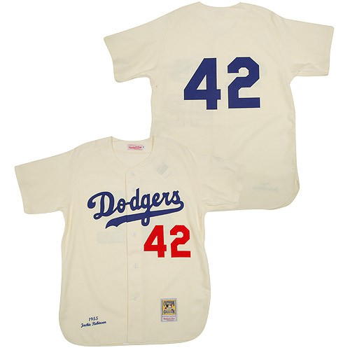 Men's Los Angeles Dodgers #42 Jackie Robinson Authentic Cream Throwback Baseball Jersey